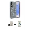 MARSİLYAN™- Galaxy S24 Kılıf Eksen Çizgi - Şeffaf Pasifik Cam Ekran Koruyucu + Bilvis Titan Kamera Lens - GD