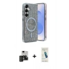 MARSİLYAN™- Galaxy S24 Kılıf Eksen Çizgi - Şeffaf Pasifik Cam Ekran Koruyucu + PVD Metal Kamera Lens - SH