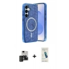 MARSİLYAN™- Galaxy S24 Kılıf Eksen Çizgi - Şeffaf Pasifik Cam Ekran Koruyucu + PVD Metal Kamera Lens - SH