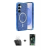 MARSİLYAN™- Galaxy S24 Kılıf Eksen Çizgi - Siyah 360 Mat Full Body Arka Koruyucu + Kamera Lens Koruma Cam - SF