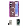 MARSİLYAN™- Galaxy S24 Kılıf Eksen Çizgi - Siyah 360 Mat Full Body Arka Koruyucu + Bilvis Titan Kamera Lens - SH