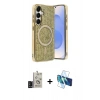 MARSİLYAN™- Galaxy S24 Kılıf Eksen Çizgi - Siyah 3D Antistatik Cam Ekran Koruyucu + Bilvis Titan Kamera Lens - SH