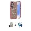 MARSİLYAN™- Galaxy S24 Kılıf Eksen Çizgi - Siyah 3D Antistatik Cam Ekran Koruyucu + Bilvis Titan Kamera Lens - SH