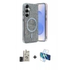 MARSİLYAN™- Galaxy S24 Kılıf Eksen Çizgi - Siyah 3D Antistatik Cam Ekran Koruyucu + Bilvis Titan Kamera Lens - SH