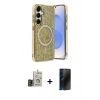 MARSİLYAN™- Galaxy S24 Kılıf Eksen Çizgi - Siyah 3D Antistatik Hayalet Cam Ekran Koruyucu + Bilvis Titan Kamera Lens - GD