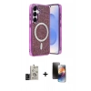MARSİLYAN™- Galaxy S24 Kılıf Eksen Çizgi - Siyah 3D Antistatik Mat Seramik Nano Ekran Koruyucu + Bilvis Titan Kamera Lens - SH