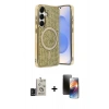 MARSİLYAN™- Galaxy S24 Kılıf Eksen Çizgi - Siyah 3D Antistatik Mat Seramik Nano Ekran Koruyucu + Bilvis Titan Kamera Lens - SH