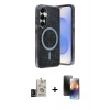 MARSİLYAN™- Galaxy S24 Kılıf Eksen Çizgi - Siyah 3D Antistatik Mat Seramik Nano Ekran Koruyucu + Bilvis Titan Kamera Lens - SH