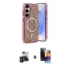 MARSİLYAN™- Galaxy S24 Kılıf Eksen Çizgi - Siyah 3D Antistatik Mat Seramik Nano Ekran Koruyucu + PVD Metal Kamera Lens - SH