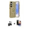 MARSİLYAN™- Galaxy S24 Kılıf Eksen Çizgi - Siyah 3D Antistatik Mat Seramik Nano Ekran Koruyucu + PVD Metal Kamera Lens - SH