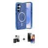 MARSİLYAN™- Galaxy S24 Kılıf Eksen Çizgi - Siyah 3D Antistatik Mat Seramik Nano Ekran Koruyucu + PVD Metal Kamera Lens - SH