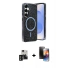 MARSİLYAN™- Galaxy S24 Kılıf Eksen Çizgi - Siyah 3D Antistatik Mat Seramik Nano Ekran Koruyucu + PVD Metal Kamera Lens - SH
