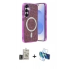 MARSİLYAN™- Galaxy S24 Kılıf Eksen Çizgi - Siyah 3D Antistatik Seramik Nano Ekran Koruyucu + Bilvis Titan Kamera Lens - GD