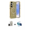 MARSİLYAN™- Galaxy S24 Kılıf Eksen Çizgi - Siyah 3D Antistatik Seramik Nano Ekran Koruyucu + Bilvis Titan Kamera Lens - GD