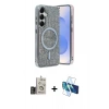 MARSİLYAN™- Galaxy S24 Kılıf Eksen Çizgi - Siyah 3D Antistatik Seramik Nano Ekran Koruyucu + Bilvis Titan Kamera Lens - GD
