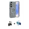 MARSİLYAN™- Galaxy S24 Kılıf Eksen Çizgi - Siyah 3D Antistatik Seramik Nano Ekran Koruyucu + PVD Metal Kamera Lens - GD