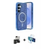 MARSİLYAN™- Galaxy S24 Kılıf Eksen Çizgi - Siyah 3D Antistatik Seramik Nano Ekran Koruyucu + PVD Metal Kamera Lens - SH