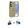 MARSİLYAN™- Galaxy S24 Kılıf Eksen Çizgi - Siyah 3D Antistatik Seramik Nano Ekran Koruyucu + PVD Metal Kamera Lens - SH