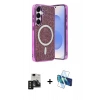 MARSİLYAN™- Galaxy S24 Kılıf Eksen Çizgi - Siyah 3D Antistatik Seramik Nano Ekran Koruyucu + PVD Metal Kamera Lens - SH