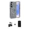 MARSİLYAN™- Galaxy S24 Kılıf Eksen Çizgi - Siyah 6D Antistatik Mat Seramik Hayalet Nano Ekran Koruyucu + PVD Metal Kamera Lens - TNGI