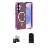 MARSİLYAN™- Galaxy S24 Kılıf Eksen Çizgi - Siyah 6D Antistatik Mat Seramik Hayalet Nano Ekran Koruyucu + PVD Metal Kamera Lens - TNGI