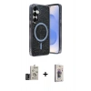 MARSİLYAN™- Galaxy S24 Kılıf Eksen Çizgi - Siyah Bilvis 3D Cam Ekran Koruyucu + Bilvis Titan Kamera Lens - DNMR