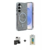 MARSİLYAN™- Galaxy S24 Kılıf Eksen Çizgi - Siyah Polymer Nano Ekran Koruyucu + PVD Metal Kamera Lens - DNMR