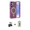 MARSİLYAN™- Galaxy S24 Kılıf Eksen Çizgi - Siyah Polymer Nano Ekran Koruyucu + PVD Metal Kamera Lens - DNMR