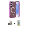 MARSİLYAN™- Galaxy S24 Kılıf Eksen Çizgi - Siyah Polymer Nano Ekran Koruyucu + Bilvis Titan Kamera Lens - GD