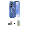 MARSİLYAN™- Galaxy S24 Kılıf Eksen Çizgi - Siyah Polymer Nano Ekran Koruyucu + Bilvis Titan Kamera Lens - GD
