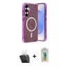 MARSİLYAN™- Galaxy S24 Kılıf Eksen Çizgi - Siyah Polymer Nano Ekran Koruyucu + Kamera Lens Koruma Cam - SF