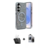 MARSİLYAN™- Galaxy S24 Kılıf Eksen Çizgi - Siyah Vanessa Magic Hayalet Cam + Kamera Lens Koruma Cam - SF