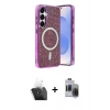 MARSİLYAN™- Galaxy S24 Kılıf Eksen Çizgi - Siyah Vanessa Magic Hayalet Cam + Kamera Lens Koruma Cam - SF