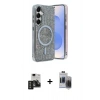 MARSİLYAN™- Galaxy S24 Kılıf Eksen Çizgi - Siyah Vanessa Magic Hayalet Cam + PVD Metal Kamera Lens - TNGI