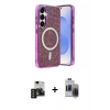 MARSİLYAN™- Galaxy S24 Kılıf Eksen Çizgi - Siyah Vanessa Magic Hayalet Cam + PVD Metal Kamera Lens - TNGI