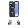 MARSİLYAN™- Galaxy S24 Kılıf Eksen Çizgi - Siyah Vanessa Magic Hayalet Cam + Bilvis Titan Kamera Lens - TMGI