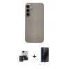 MARSİLYAN™- Galaxy S24 Kılıf Eksen Prime - Siyah 3D Antistatik Hayalet Cam Ekran Koruyucu + PVD Metal Kamera Lens - DNMR
