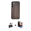 MARSİLYAN™- Galaxy S24 Kılıf Eksen Prime - Siyah 3D Antistatik Mat Seramik Nano Ekran Koruyucu + PVD Metal Kamera Lens - SH