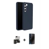 MARSİLYAN™- Galaxy S24 Kılıf Kozmos Yansıma Özel Seri - Siyah 3D Antistatik Hayalet Cam Ekran Koruyucu + PVD Metal Kamera Lens - SH