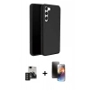 MARSİLYAN™- Galaxy S24 Kılıf Kozmos Yansıma Özel Seri - Siyah 3D Antistatik Mat Seramik Nano Ekran Koruyucu + PVD Metal Kamera Lens - TNGI