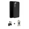 MARSİLYAN™- Galaxy S24 Kılıf Kozmos Yansıma Özel Seri - Siyah Bilvis Hayalet Cam Ekran Koruyucu + PVD Metal Kamera Lens - TNGI
