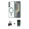 MARSİLYAN™- Galaxy S24 Kılıf Nova Işık Özel Seri - Şeffaf 360 Full Body Arka Koruyucu + PVD Metal Kamera Lens - SH