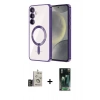 MARSİLYAN™- Galaxy S24 Kılıf Nova Işık Özel Seri - Siyah 360 Mat Full Body Arka Koruyucu + Gold Bilvis Titan Kamera Lens