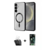 MARSİLYAN™- Galaxy S24 Kılıf Nova Işık Özel Seri - Siyah 360 Mat Full Body Arka Koruyucu + Kamera Lens Koruma Cam - SF