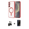 MARSİLYAN™- Galaxy S24 Kılıf Nova Işık Özel Seri - Siyah 3D Antistatik Hayalet Cam Ekran Koruyucu + PVD Metal Kamera Lens - SH
