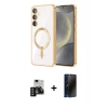 MARSİLYAN™- Galaxy S24 Kılıf Nova Işık Özel Seri - Siyah 3D Antistatik Hayalet Cam Ekran Koruyucu + PVD Metal Kamera Lens - SH