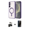 MARSİLYAN™- Galaxy S24 Kılıf Nova Işık Özel Seri - Siyah 3D Antistatik Hayalet Cam Ekran Koruyucu + PVD Metal Kamera Lens - SH