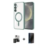 MARSİLYAN™- Galaxy S24 Kılıf Nova Işık Özel Seri - Siyah 3D Antistatik Hayalet Cam Ekran Koruyucu + PVD Metal Kamera Lens - SH