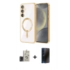 MARSİLYAN™- Galaxy S24 Kılıf Nova Işık Özel Seri - Siyah 3D Antistatik Hayalet Cam Ekran Koruyucu + Bilvis Titan Kamera Lens - TMGI
