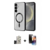 MARSİLYAN™- Galaxy S24 Kılıf Nova Işık Özel Seri - Siyah 3D Antistatik Mat Seramik Nano Ekran Koruyucu + Bilvis Titan Kamera Lens - DNMR